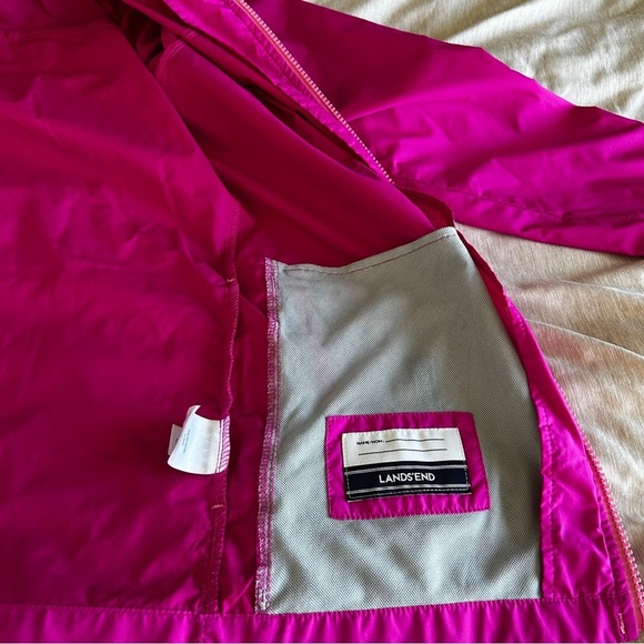 Lands' End Bright Pink Windbreaker Lightweight Zip Jacket With Velcro Pockets - Picture 8 of 14